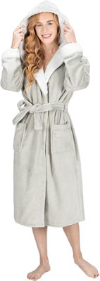 Monhouse Womens Dressing Gown - Cosy Long Bathrobe - Ladies Flannel Luxury Housecoat - Fluffy Spa Robe - Silver Sherpa - UK 12-14 Price Comparisons | Compare The Build