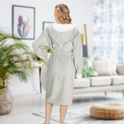 Monhouse Womens Dressing Gown Cosy Long Bathrobe Ladies Flannel Luxury Housecoat Fluffy Spa Robe Silver Sherpa UK 20 22 DIY at B Q