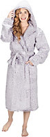 Monhouse Womens Dressing Gown - Long Bathrobe - Ladies Flannel Luxury Housecoat - Fluffy Spa Robe - Dark Purple Shearling UK 8-10