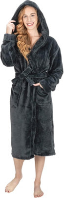 Monhouse Womens Dressing Gown - Soft & Cosy Long Bathrobe - Ladies Flannel  Luxury Housecoat - Fluffy Spa Robe - Black - UK 16-18