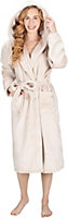 Monhouse Womens Dressing Gown - Soft & Cosy Long Bathrobe - Ladies Flannel Luxury Housecoat - Fluffy Spa Robe - Cream - UK 16-18