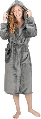Monhouse Womens Dressing Gown - Soft & Cosy Long Bathrobe - Ladies Flannel Luxury Housecoat - Fluffy Spa Robe - Dark Grey UK 20-22 Price Comparisons | Compare The Build