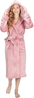 Monhouse Womens Dressing Gown - Soft & Cosy Long Bathrobe - Ladies Flannel Luxury Housecoat - Fluffy Spa Robe -  Pink - UK 16-18