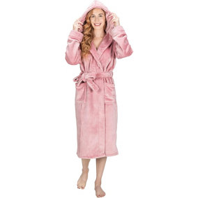 Monhouse Womens Dressing Gown - Soft & Cosy Long Bathrobe - Ladies Flannel Luxury Housecoat - Fluffy Spa Robe -  Pink - UK 16-18