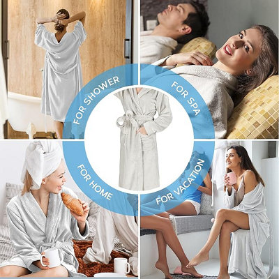 Monhouse Womens Dressing Gown - Soft & Cosy Long Bathrobe - Ladies Flannel Luxury Housecoat - Fluffy Spa Robe - Silver - UK 20-22