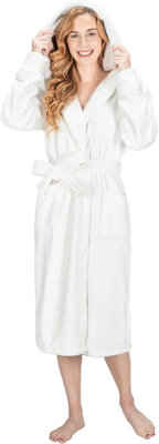 Monhouse Womens Dressing Gown - Super Soft & Cosy Long Bathrobe Ladies Flannel Luxury Housecoat Fluffy Spa Robe - White UK 20-22