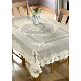 Monica Lace Tablecloth Traditional Rose Pattern Table Linen 36" Square Cream