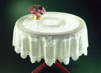 Monica Lace Tablecloth Traditional Rose Pattern Table Linen 72" Round White