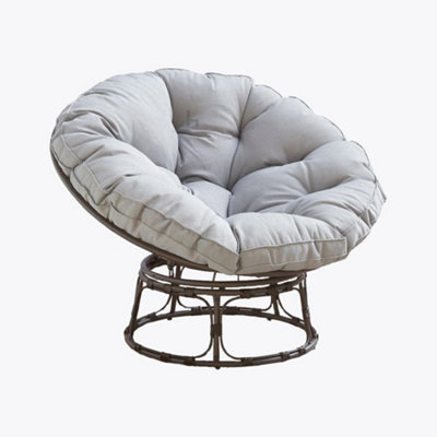 Monica Papasan Moon Chair - Outdoor Garden Rattan Padded Seat, Grey Cushion