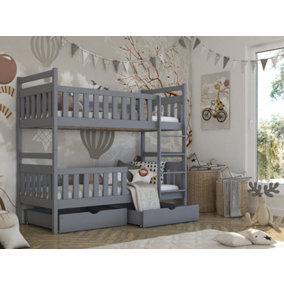 Monika Contemporary Solid Pine Bunk Bed with 2 Storage Drawers in Grey (L)1980mm (H)1710mm (W)980mm