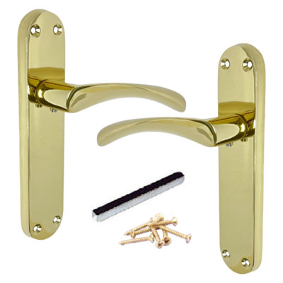 Monja Astrid Door Handles Arched Lever Polished Brass Latch