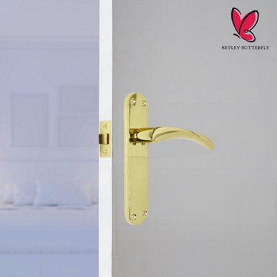 Monja Astrid Door Handles Arched Lever Polished Brass Latch