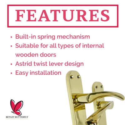Monja Astrid Door Handles Arched Lever Polished Brass Latch