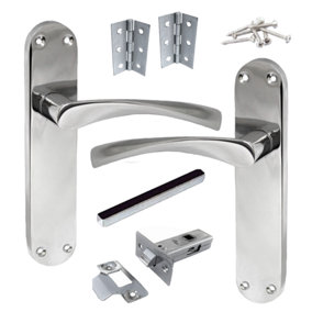 Monja Astrid Door Handles Arched Lever Polished Chrome Latch Hinges Pack