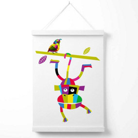 Monkey Bright Geometric Animal Poster with Hanger / 33cm / White