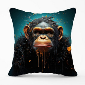 Monkey Face Splashart Blue Outdoor Cushion 45cm x 45cm