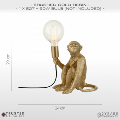 Monkey Sculptured Table Lamp Resin Base in Brushed Gold with Black