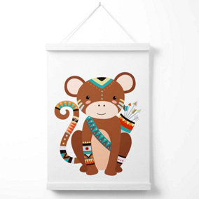 Monkey Tribal Animal Poster with Hanger / 33cm / White
