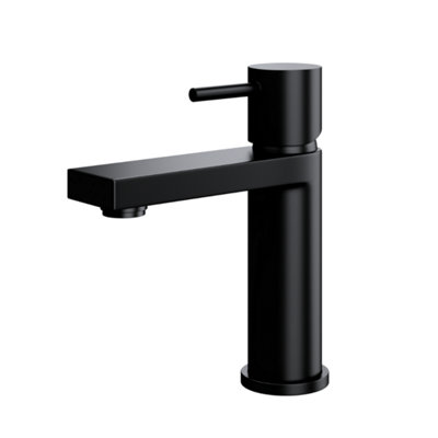 Mono Basin Mixer Tap Matt Black Finish Brass Construction Single Lever Control, Bathroom Sink Mixer with Flexi Hoses