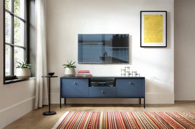 Mono TV Cabinet in Navy - Stylish and Functional Entertainment Centre with Drawer and Doors (W1540mm x H560mm x D390mm)