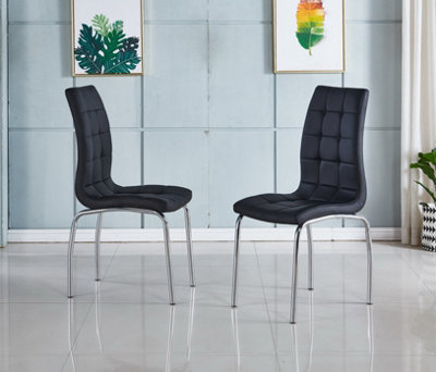 Monocco Black Faux Leather Dining Chair Set of 4 with Chrome Frame ...