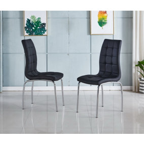Monocco Black Faux Leather Dining Chair Set of 4 with Chrome Frame