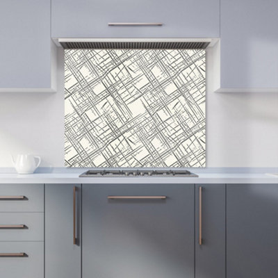 Monochrome Distressted Pattern Premium Glass Kitchen Splashback W600mm ...