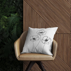 Monochrome Line Drawn Poppies Outdoor Cushion 60cm x 60cm