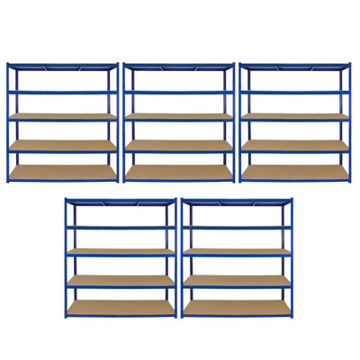 Monster Racking 5 x Garage Racking Shelving Unit / 5 Tier 1600mm Wide x 600mm Deep / Steel & MDF Shelves