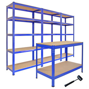 Monster Racking Heavy Duty Garage Storage Shelves (x3) & Workbench Blue 90cm x 182.5cm x 45cm