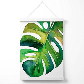 Monstera Abstract Watercolour Botanical Poster with Hanger / 33cm / White