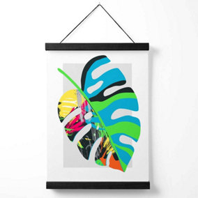 Monstera Blue and Green Abstract Minimalist Medium Poster with Black Hanger