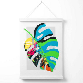 Monstera Blue and Green Abstract Minimalist Poster with Hanger / 33cm / White
