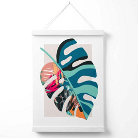 Monstera Blue and Pink Boho Botanical Poster with Hanger / 33cm / White