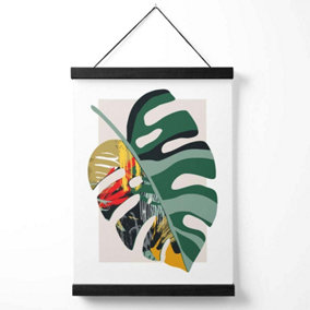 Monstera Green and Red Minamilist Medium Poster with Black Hanger
