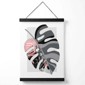 Monstera Grey and Pink Boho Botanical Medium Poster with Black Hanger