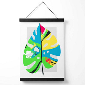 Monstera Leaf Blue and Green Abstract Minimalist Medium Poster with Black Hanger