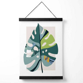 Monstera Leaf Teal and Green Mid Century Modern  Medium Poster with Black Hanger