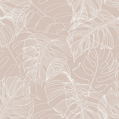 Monstera Leaf Wallpaper In Nude