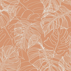 Monstera Leaf Wallpaper In Terracaotta
