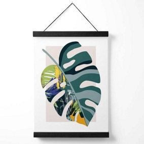 Monstera Teal and Green Mid Century Modern  Medium Poster with Black Hanger