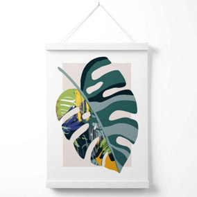 Monstera Teal and Green Mid Century Modern  Poster with Hanger / 33cm / White