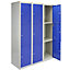 MonsterShop 3 x Blue 3 Door Metal Storage Lockers, Blue & Grey Steel Lockable Unit, Gym Changing Room School Staff Locker