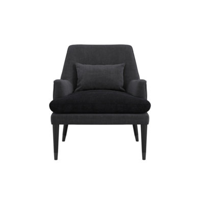 Montana Anthracite Coloured Linen Blend Accent Chair With Black Wooden Legs