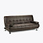 Montana double Sofa Bed 3 Seater Brown Faux Leather Padded Tufted Recliner Clic Clac Chrome Legs Cushioned Armrests