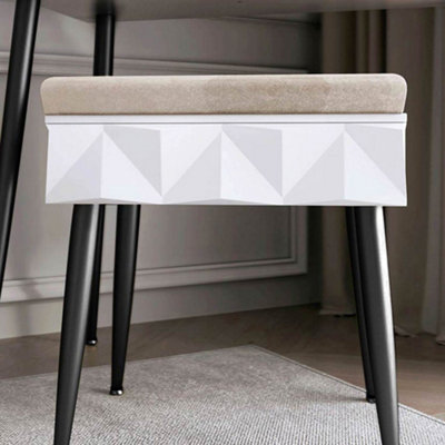 Montana Padded Velvet Storage Stool-White/Black