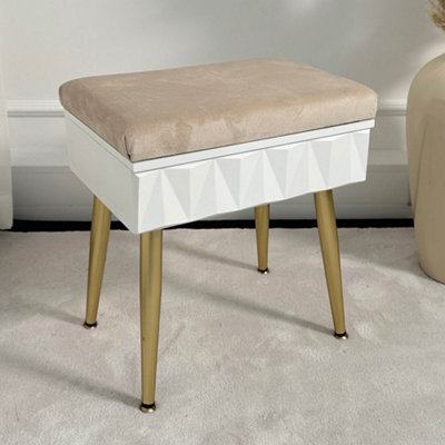 Montana Padded Velvet Storage Stool-White/Gold