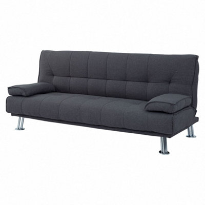 Montana Sofa Bed 3 Seater Charcoal Fabric Padded Tufted Recliner Clic Clac Double Sofabed Chrome Legs Cushioned Armrests