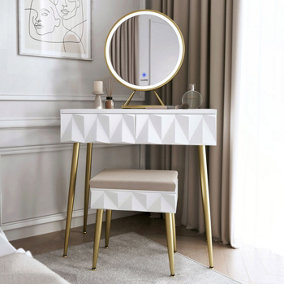 Montana White Dressing Table with Touch Sensor LED Mirror