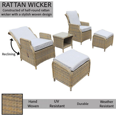 Monte Carlo 5-Piece Beige Rattan Reclining Bistro Set with Chairs ...